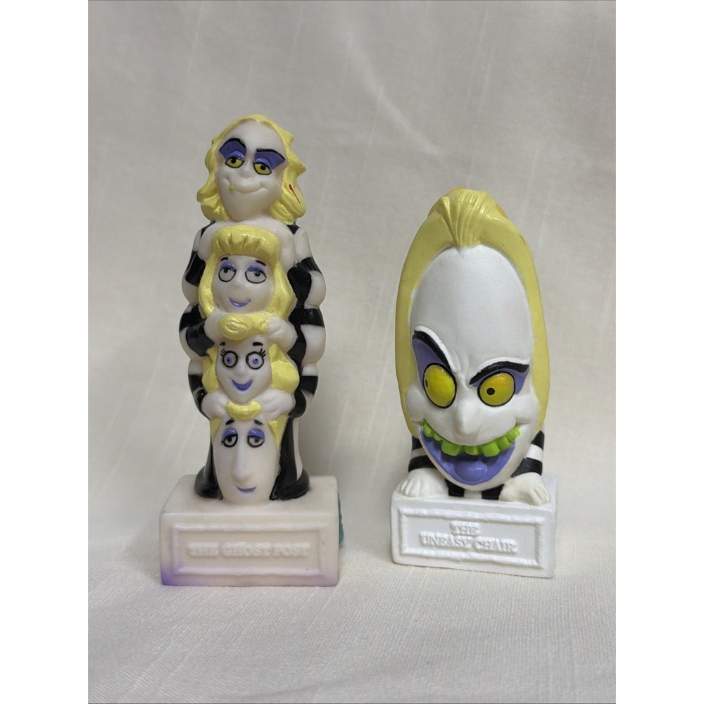 Lot Of 2 Vintage 1989 Beetlejuice 4" Toy Ghost Post & Uneasy Chair Geffen Film